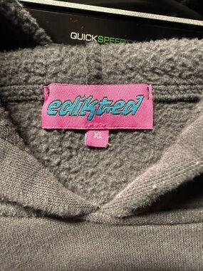 Edikted gray pullover hoodie with pink woven logo tag